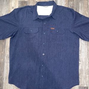 Orvis Mens Sz Large Blue Short Sleeve Button Up Shirt